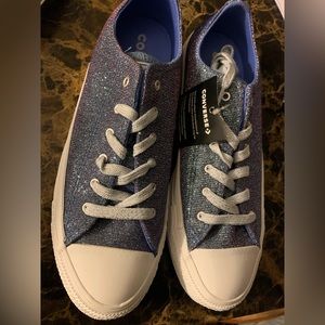 NEW- Converse All Stars Blue Glitter Sparkle Sneakers Sz 8